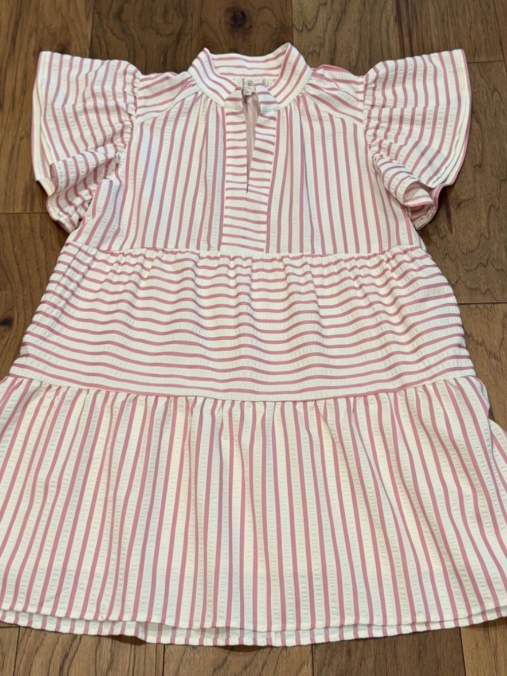 Umgee Pink and White Striped Tiered Mini Dress